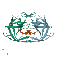 PDB entry 1u8g coloured by chain, front view.