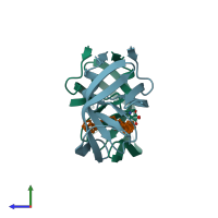 PDB entry 1u8g coloured by chain, side view.