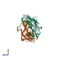 PDB entry 1u8p coloured by chain, side view.