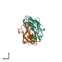 PDB entry 1u8q coloured by chain, side view.