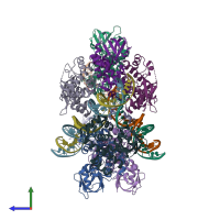 PDB entry 1u8r coloured by chain, side view.