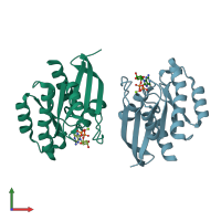 PDB entry 1u8z coloured by chain, front view.