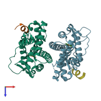 PDB entry 1u9e coloured by chain, top view.