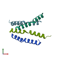 PDB entry 1u9f coloured by chain, front view.