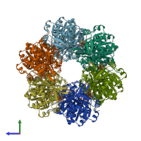 PDB entry 1u9i coloured by chain, side view.