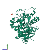 PDB entry 1u9j coloured by chain, side view.