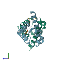PDB entry 1u9l coloured by chain, side view.