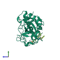 PDB entry 1u9q coloured by chain, side view.