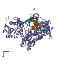 PDB entry 1ua1 coloured by chain, top view.