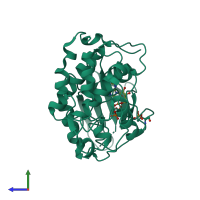 Monomeric assembly 4 of PDB entry 1ua2 coloured by chemically distinct molecules, side view.