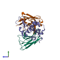 PDB entry 1uac coloured by chain, side view.