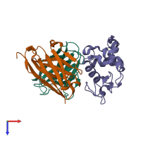 PDB entry 1uac coloured by chain, top view.