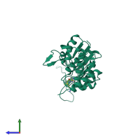 PDB entry 1uak coloured by chain, side view.