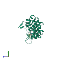 PDB entry 1ual coloured by chain, side view.