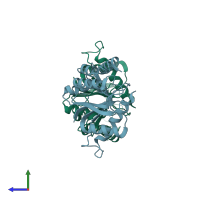 PDB entry 1uan coloured by chain, side view.