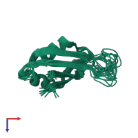 PDB entry 1uaw coloured by chain, ensemble of 15 models, top view.