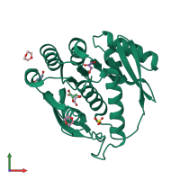 PDB entry 1ub0 coloured by chain, front view.