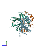 PDB entry 1ub4 coloured by chain, side view.