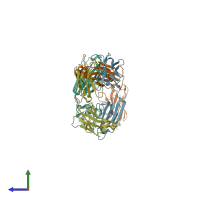 PDB entry 1ub5 coloured by chain, side view.