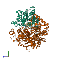 PDB entry 1ubo coloured by chain, side view.