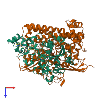 PDB entry 1ubr coloured by chain, top view.