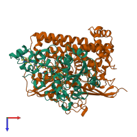PDB entry 1ubt coloured by chain, top view.