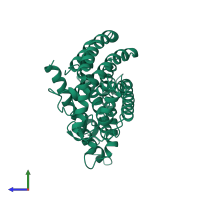 PDB entry 1ubv coloured by chain, side view.