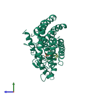PDB entry 1ubx coloured by chain, side view.