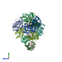 PDB entry 1uc3 coloured by chain, side view.