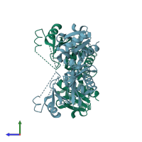 PDB entry 1uc8 coloured by chain, side view.