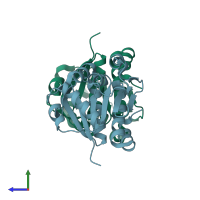 PDB entry 1ucf coloured by chain, side view.