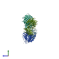 PDB entry 1ud9 coloured by chain, side view.