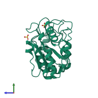 PDB entry 1udg coloured by chain, side view.