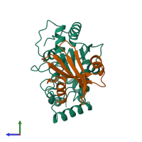 PDB entry 1udi coloured by chain, side view.