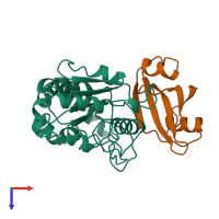 PDB entry 1udi coloured by chain, top view.