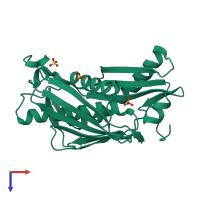 PDB entry 1uds coloured by chain, top view.