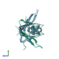 PDB entry 1udv coloured by chain, side view.