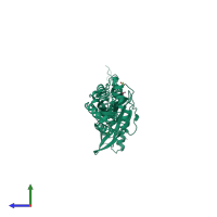 PDB entry 1udx coloured by chain, side view.