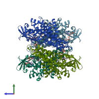 PDB entry 1udy coloured by chain, side view.