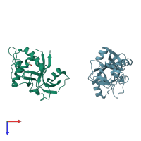 PDB entry 1ue0 coloured by chain, top view.