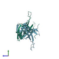 PDB entry 1ue5 coloured by chain, side view.