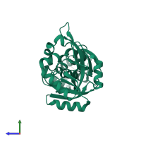 PDB entry 1uek coloured by chain, side view.