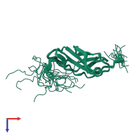 PDB entry 1uem coloured by chain, ensemble of 20 models, top view.