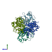 PDB entry 1ues coloured by chain, side view.