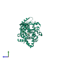 PDB entry 1uet coloured by chain, side view.