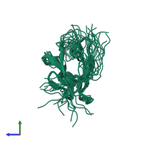 PDB entry 1uez coloured by chain, ensemble of 20 models, side view.