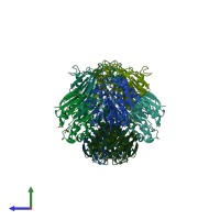 PDB entry 1uf3 coloured by chain, side view.