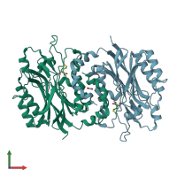 PDB entry 1uf5 coloured by chain, front view.