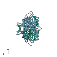 PDB entry 1uf5 coloured by chain, side view.