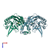 PDB entry 1uf5 coloured by chain, top view.